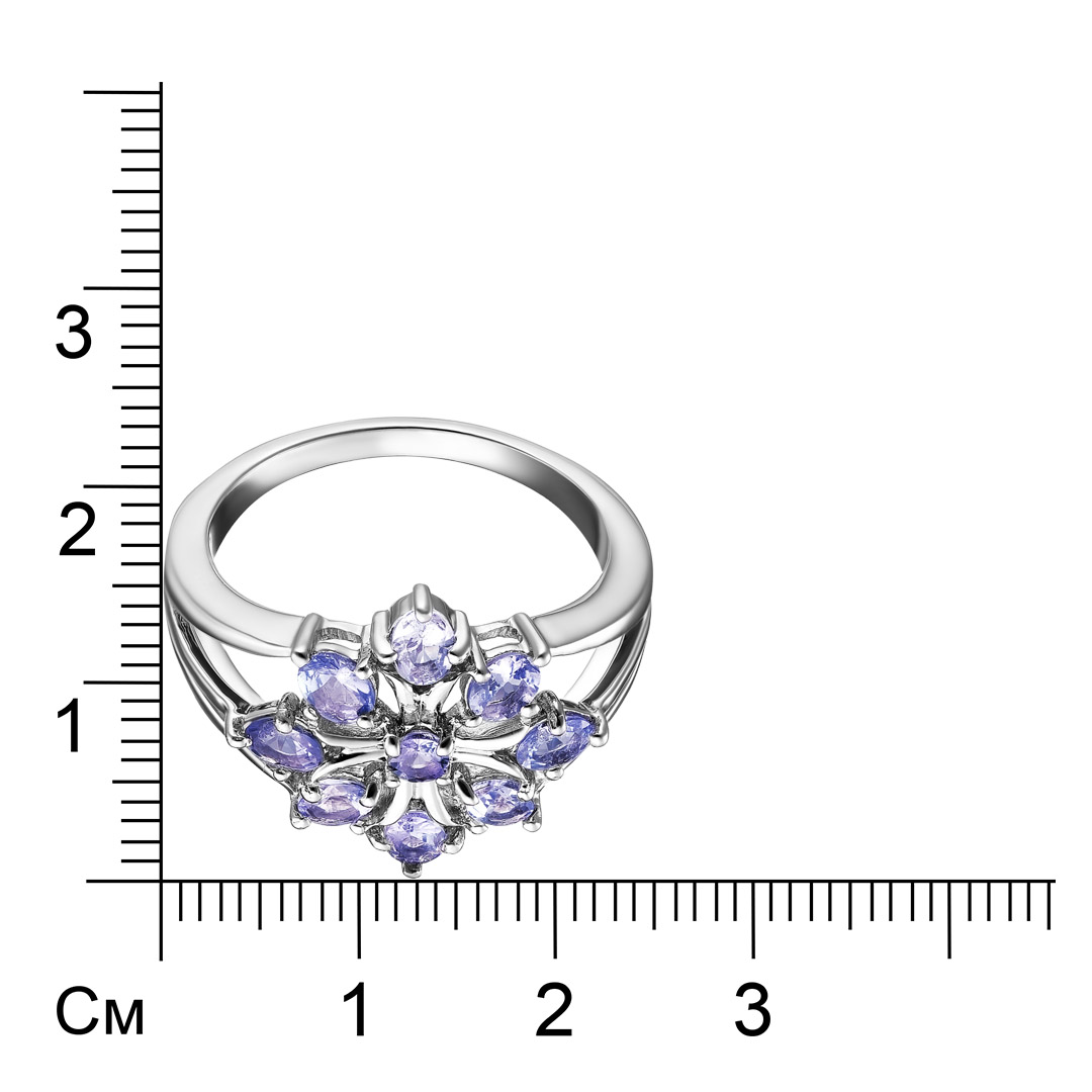 Серебряное кольцо 925 пробы; вставки 9 Танзанит 1,32 ct;