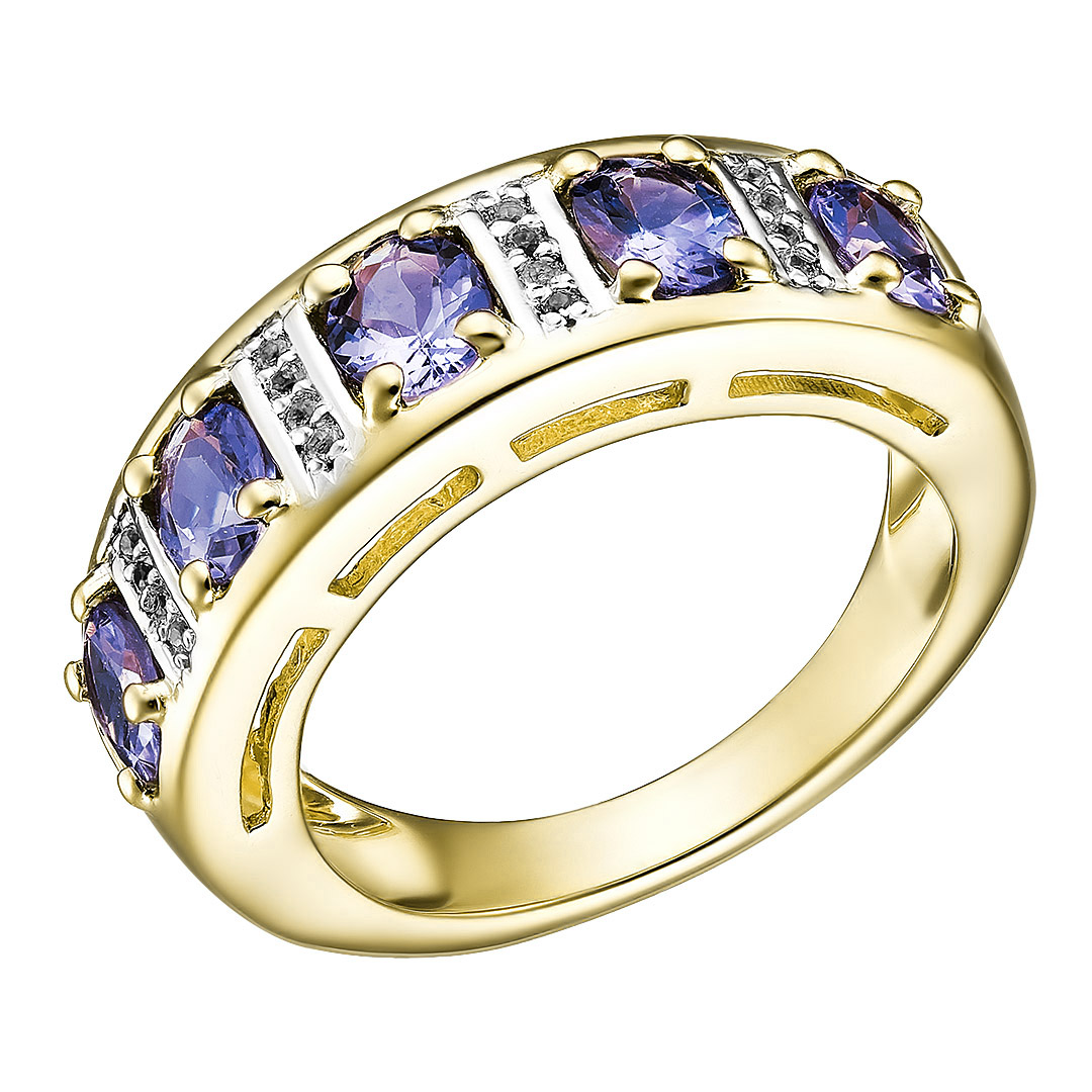 Серебряное кольцо 925 пробы; вставки 5 Танзанит 1,65 ct; 16 Топаз белый;