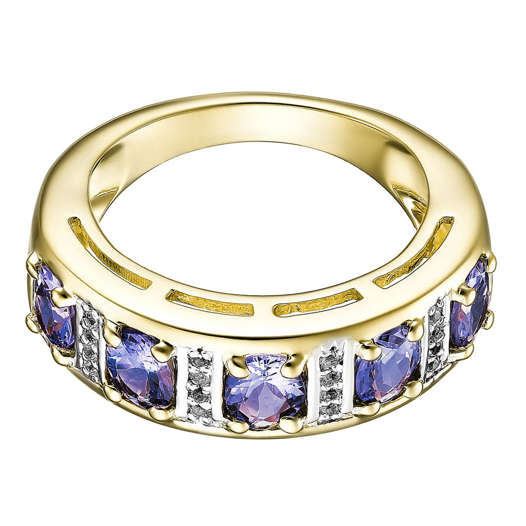 Серебряное кольцо 925 пробы; вставки 5 Танзанит 1,65 ct; 16 Топаз белый;