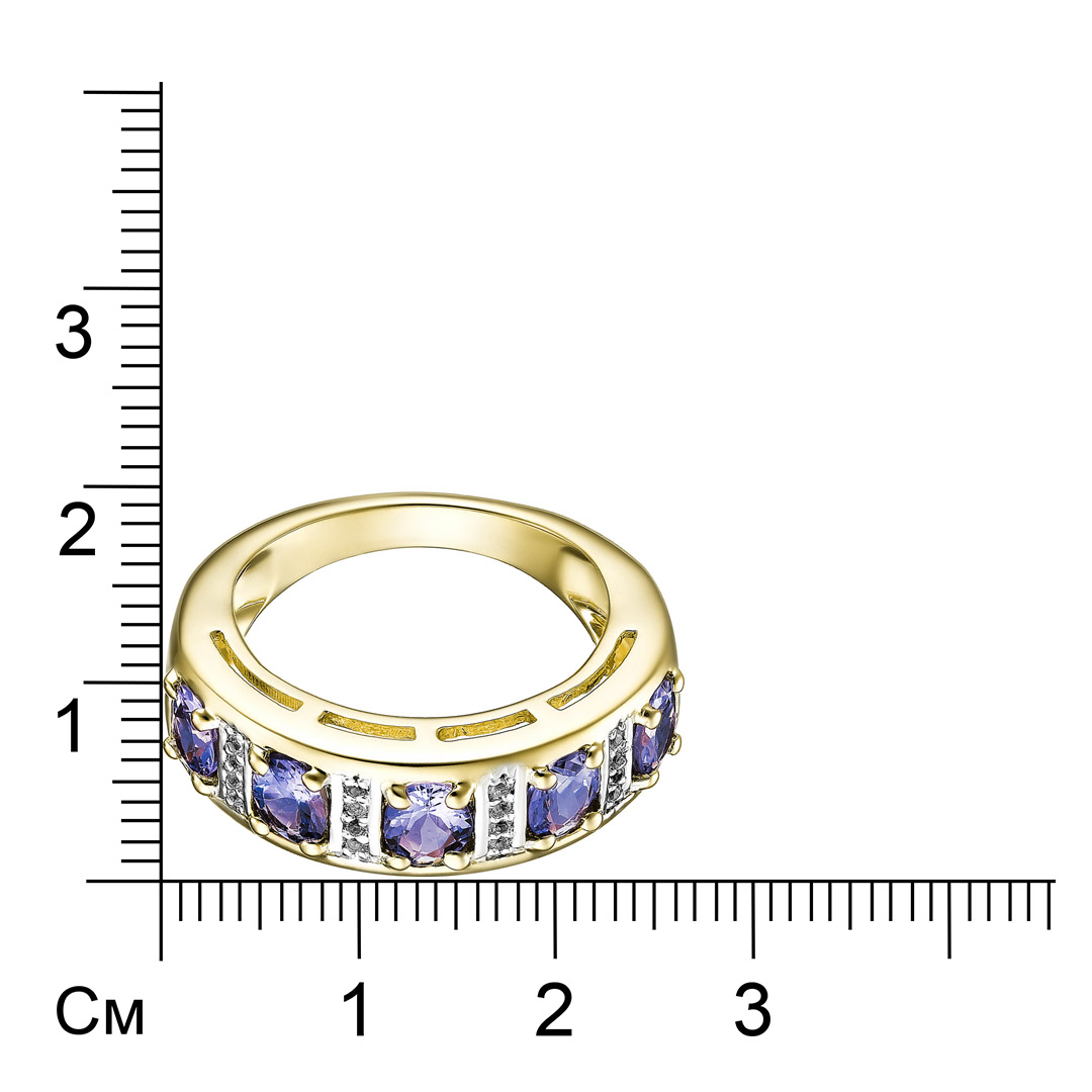 Серебряное кольцо 925 пробы; вставки 5 Танзанит 1,65 ct; 16 Топаз белый;