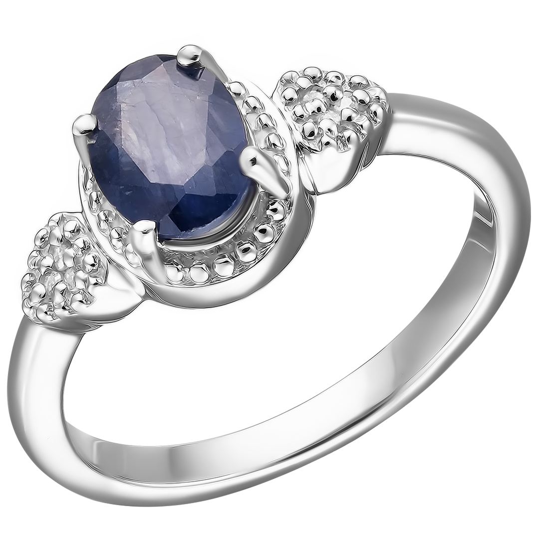 Серебряное кольцо 925 пробы; вставки 1 Сапфир 1,8 ct U/2; 6 Бр.Кр-17 0,03 ct 2/3А;