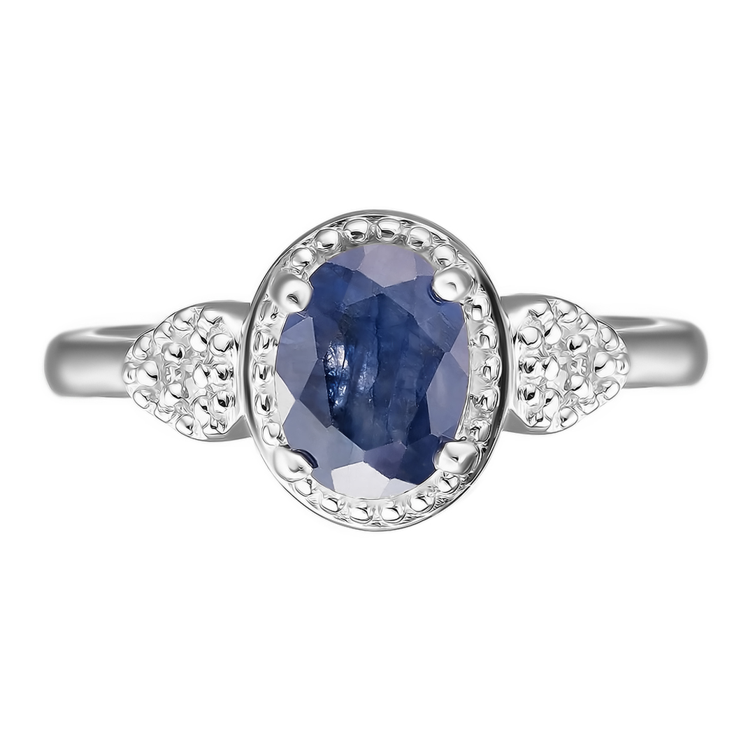 Серебряное кольцо 925 пробы; вставки 1 Сапфир 1,8 ct U/2; 6 Бр.Кр-17 0,03 ct 2/3А;