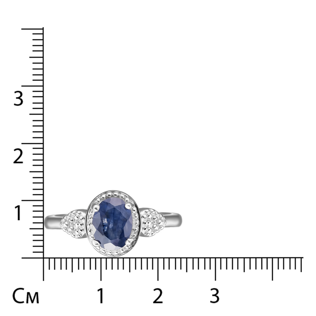 Серебряное кольцо 925 пробы; вставки 1 Сапфир 1,8 ct U/2; 6 Бр.Кр-17 0,03 ct 2/3А;