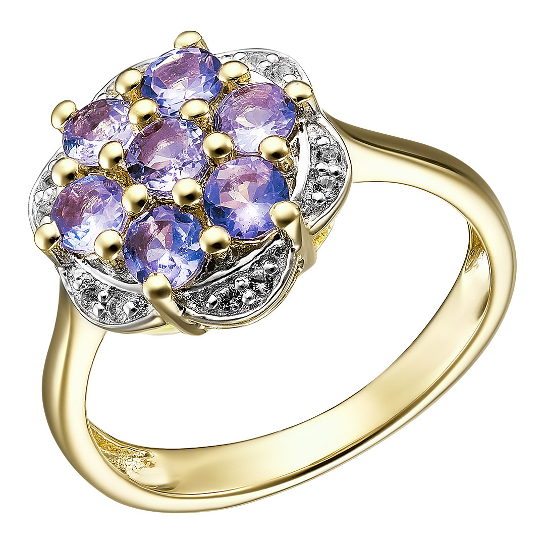 Серебряное кольцо 925 пробы; вставки 7 Танзанит 1,05 ct; 12 Топаз белый;
