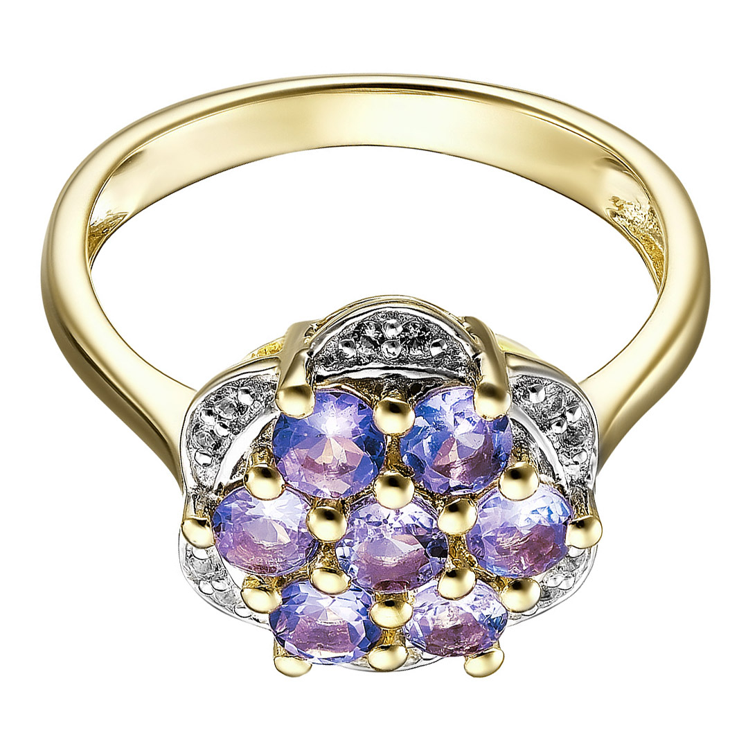 Серебряное кольцо 925 пробы; вставки 7 Танзанит 1,05 ct; 12 Топаз белый;
