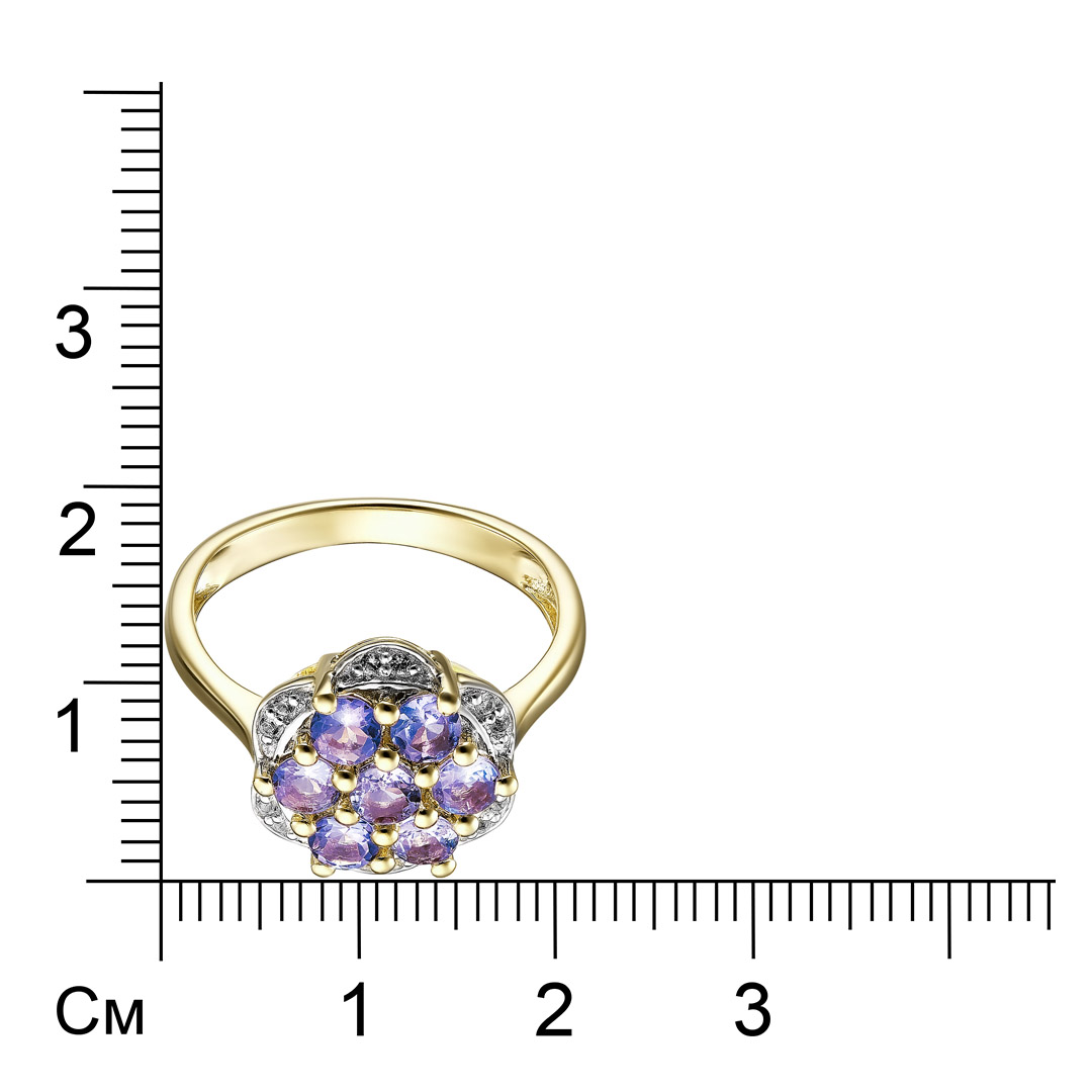 Серебряное кольцо 925 пробы; вставки 7 Танзанит 1,05 ct; 12 Топаз белый;