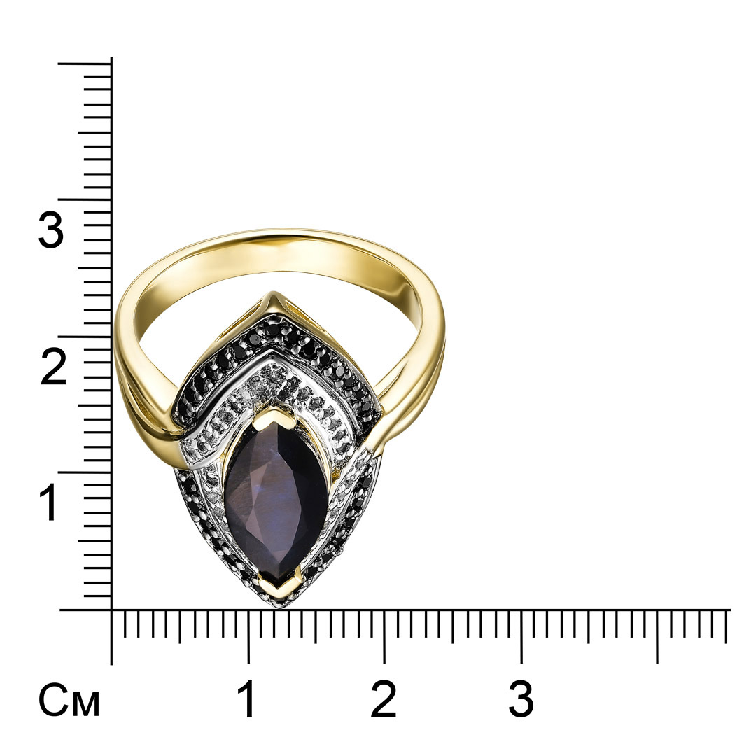 Серебряное кольцо 925 пробы; родий (бел., черн.); вставки 1 Сапфир F/2 3,5ct; Россыпь Топаз бел. 0,2