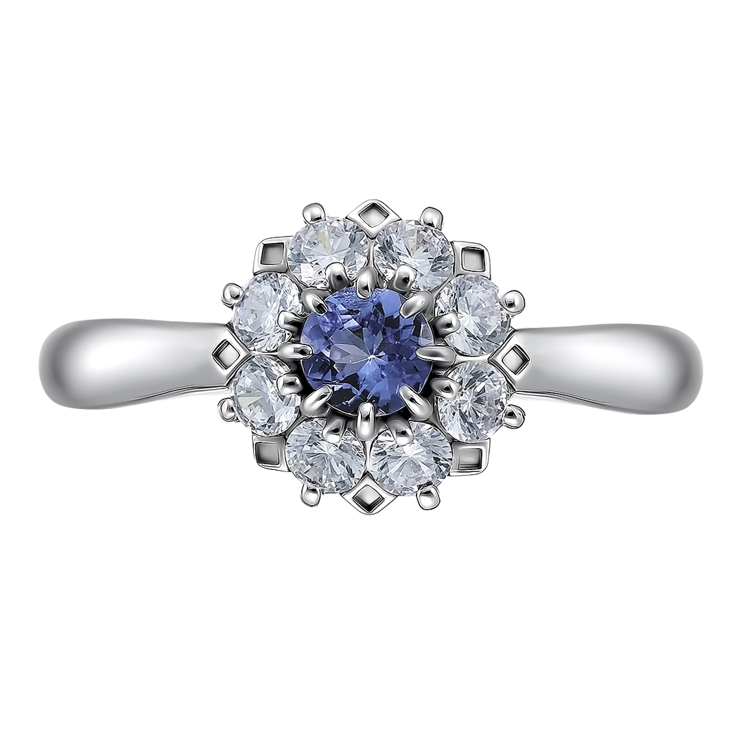 Серебряное кольцо 925 пробы; вставки 1 Танзанит; 8 Фианит бесцв.;