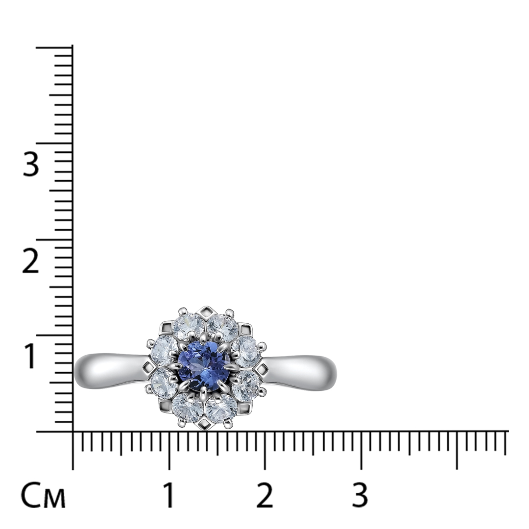 Серебряное кольцо 925 пробы; вставки 1 Танзанит; 8 Фианит бесцв.;