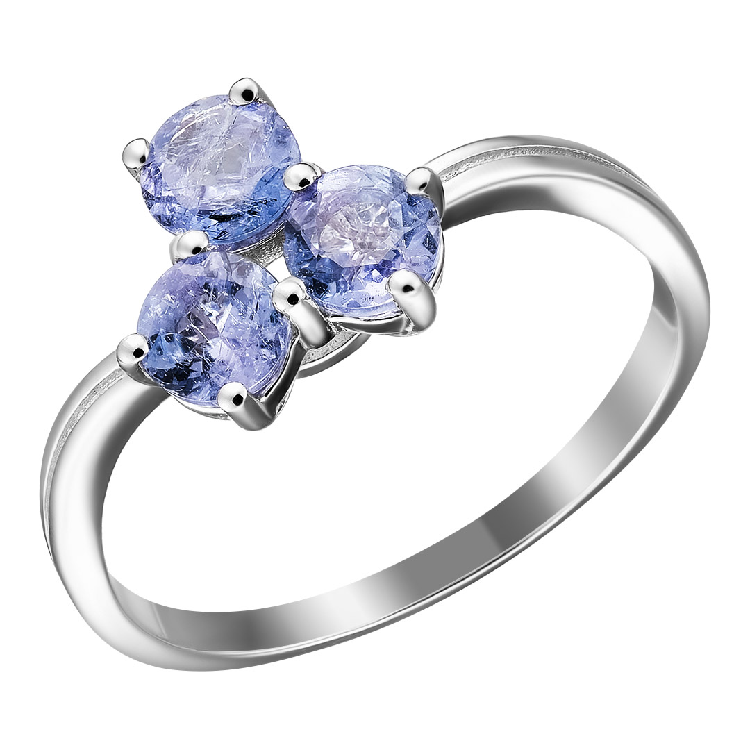 Серебряное кольцо 925 пробы; вставки 3 Танзанит 1,546 ct;