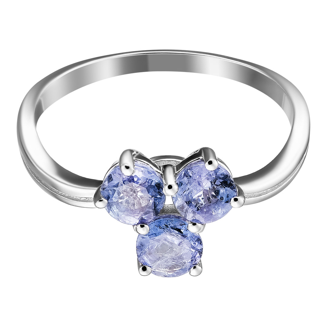 Серебряное кольцо 925 пробы; вставки 3 Танзанит 1,546 ct;
