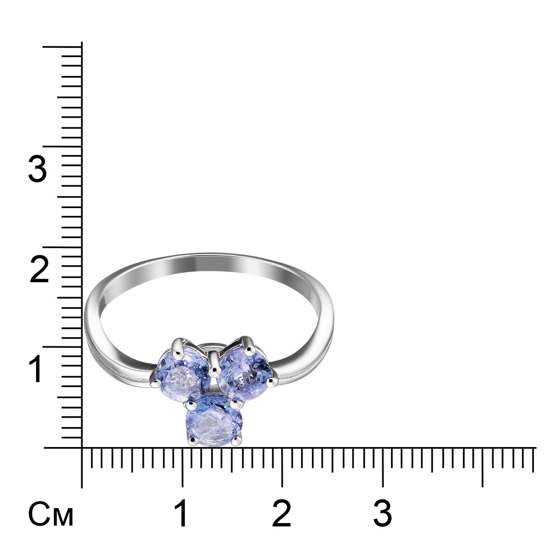 Серебряное кольцо 925 пробы; вставки 3 Танзанит 1,546 ct;