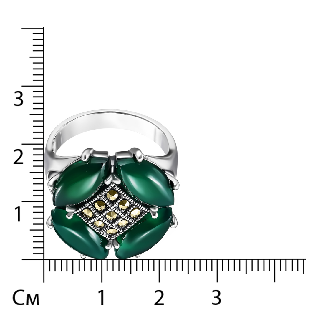 Серебряное кольцо 925 пробы; оксидирование; вставки 9 Марказит; 4 Хризопраз;