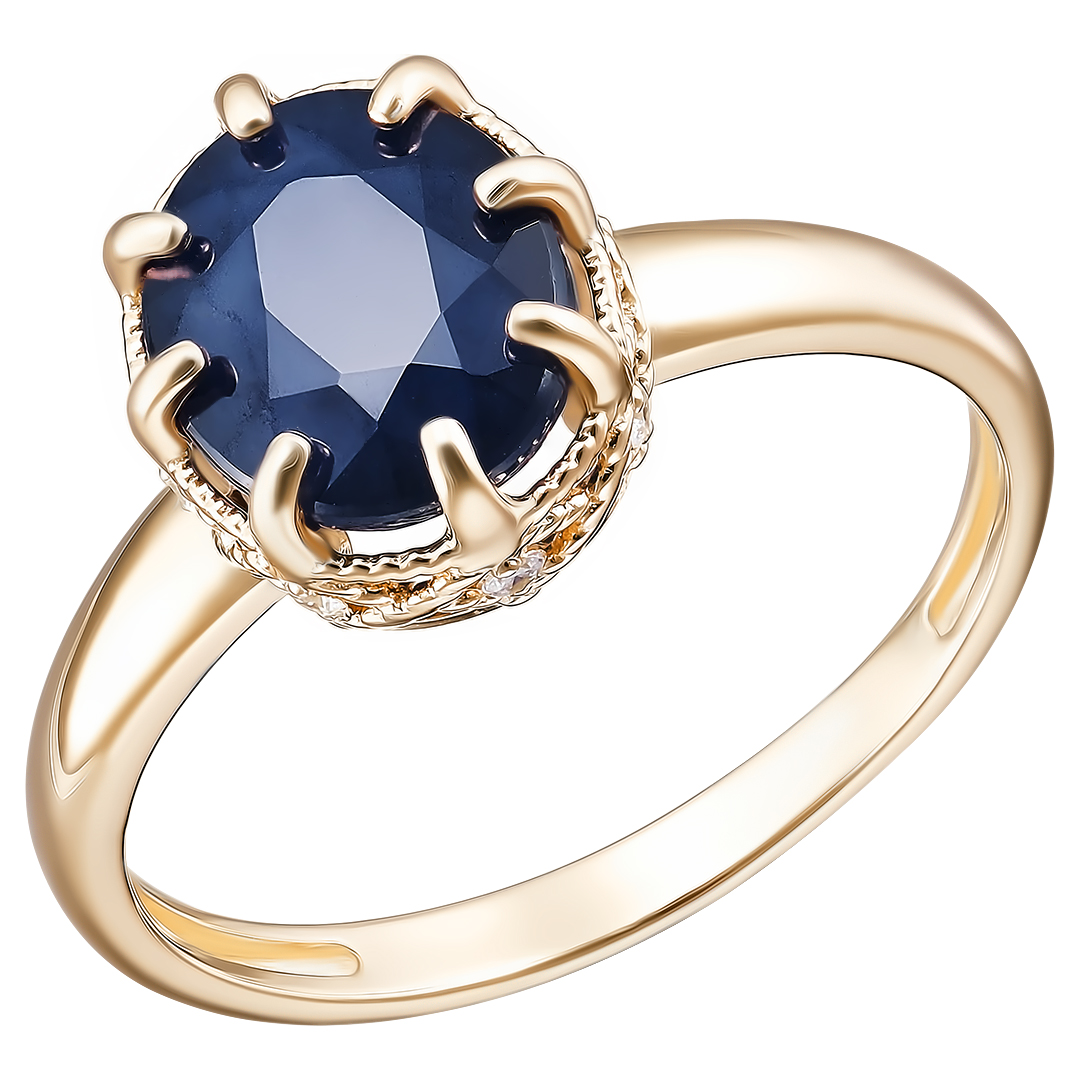 Серебряное кольцо 925 пробы; вставки 1 Сапфир U/2 3,502; 8 Куб.Цирконий бесцв.;
