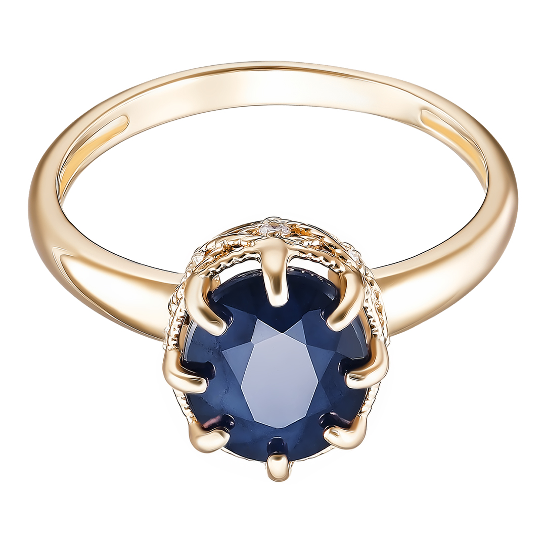 Серебряное кольцо 925 пробы; вставки 1 Сапфир U/2 3,502; 8 Куб.Цирконий бесцв.;