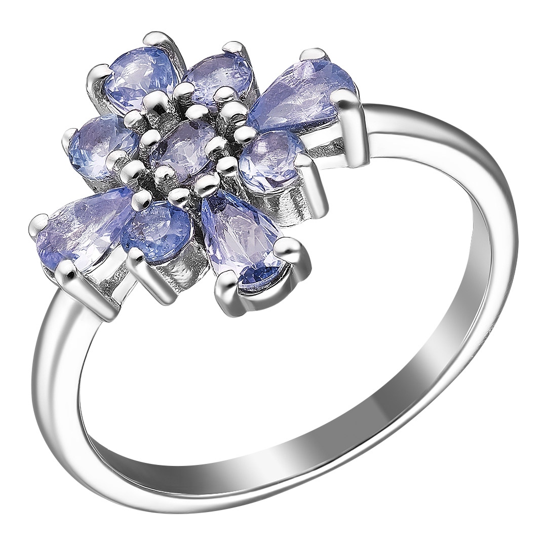 Серебряное кольцо 925 пробы; вставки 9 Танзанит 0,835 ct;