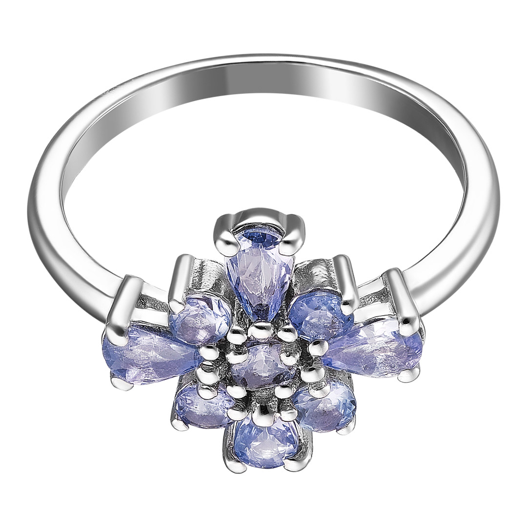 Серебряное кольцо 925 пробы; вставки 9 Танзанит 0,835 ct;