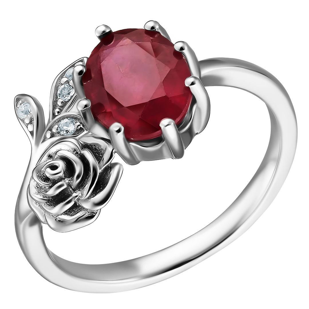 Серебряное кольцо 925 пробы; вставки 1 Рубин F/2 2,578 ct; 4 Топаз белый;