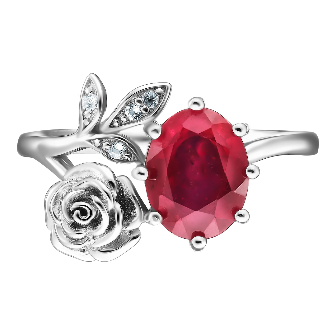 Серебряное кольцо 925 пробы; вставки 1 Рубин F/2 2,578 ct; 4 Топаз белый;