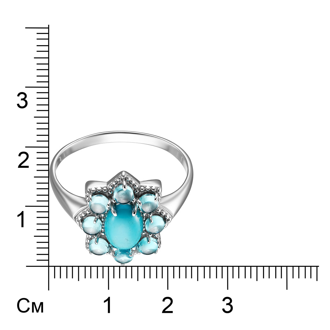 Серебряное кольцо 925 пробы; вставки 1 Бирюза Тибет; 8 Фианит голубой;