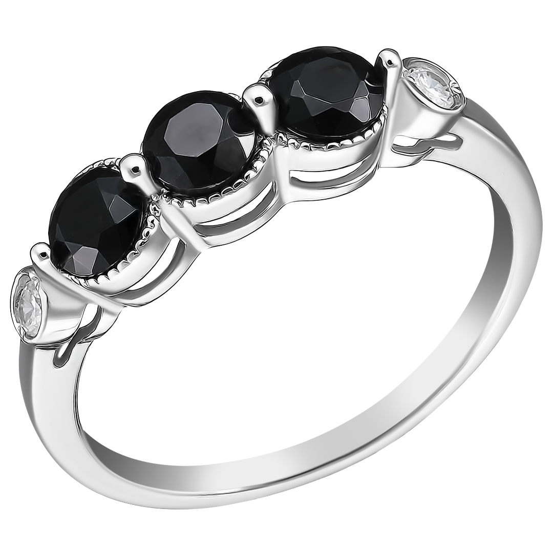 Серебряное кольцо 925 пробы; вставки 2 Фианит бесцв.; 3 Шпинель черная;