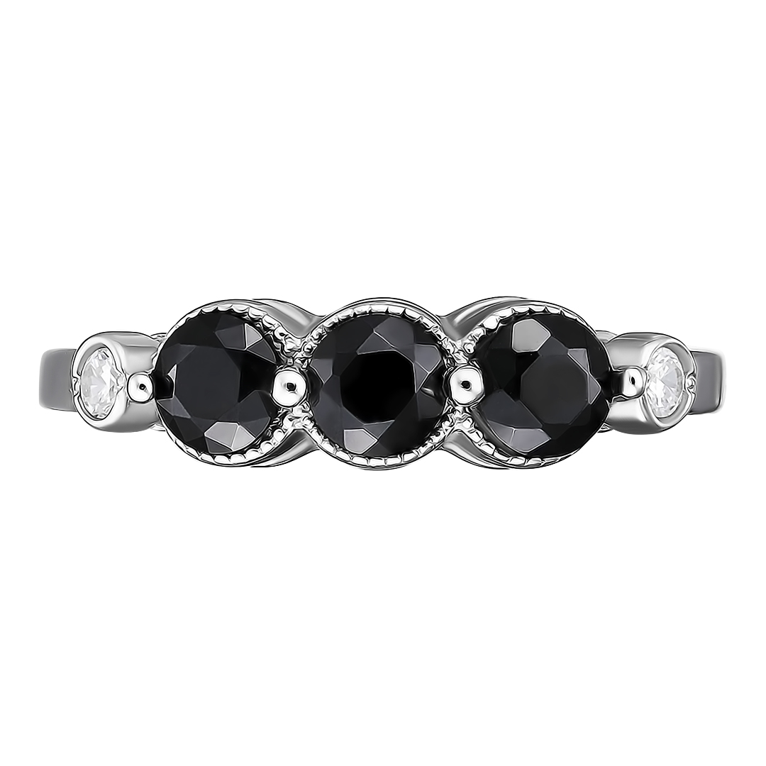 Серебряное кольцо 925 пробы; вставки 2 Фианит бесцв.; 3 Шпинель черная;