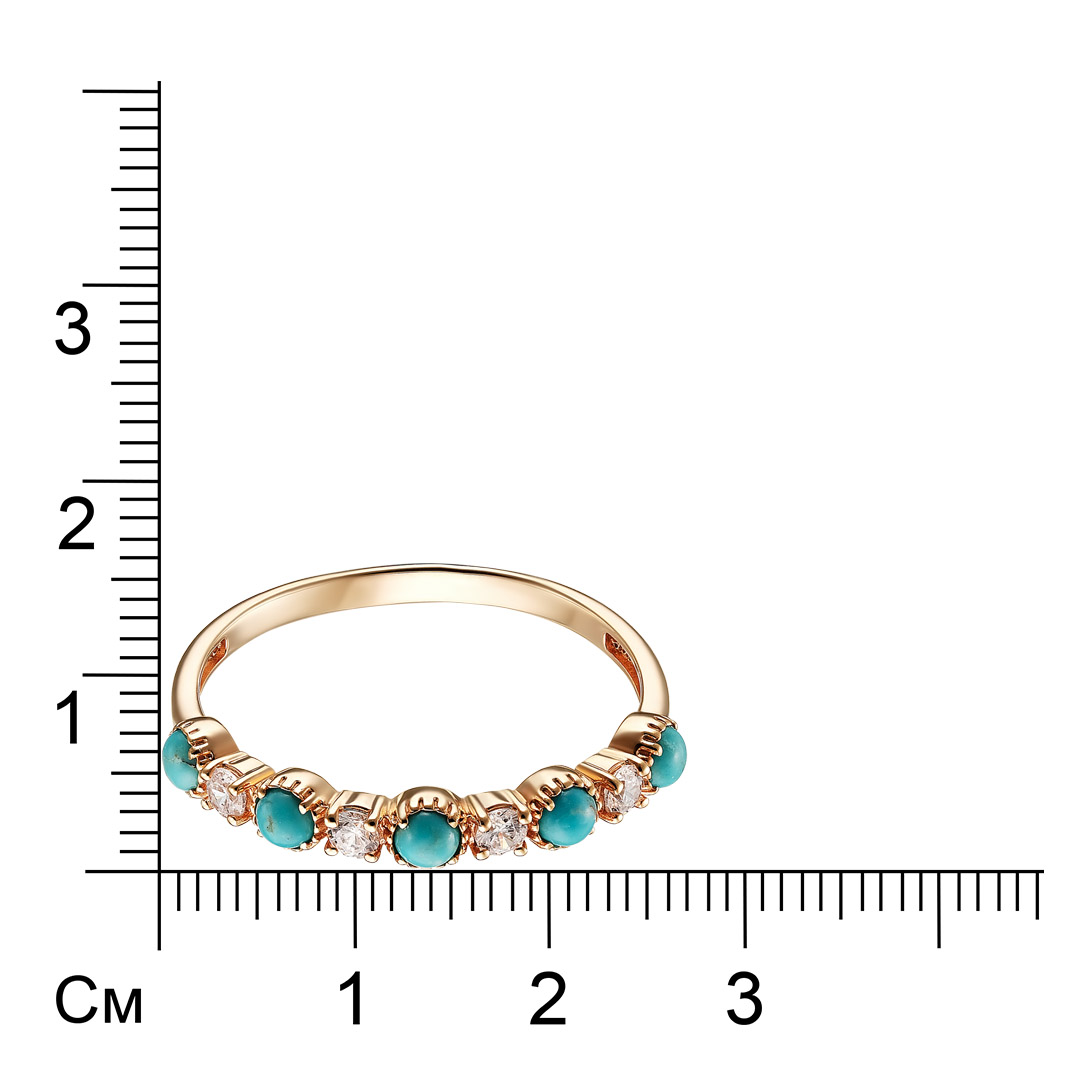 Серебряное кольцо 925 пробы; вставки 5 Бирюза Армения; 4 Фианит бесцв.;