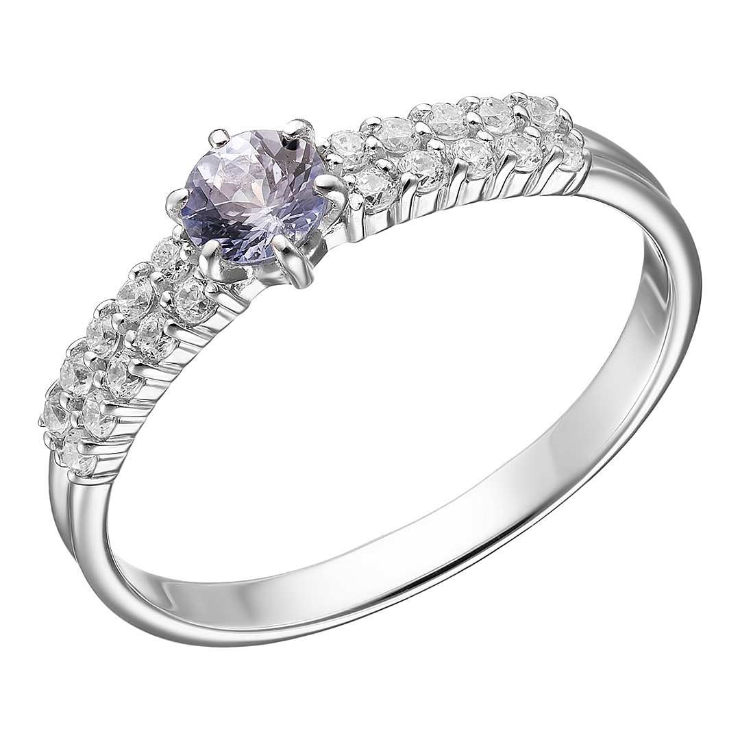 Серебряное кольцо 925 пробы; вставки 1 Танзанит; 20 Фианит бесцв.;