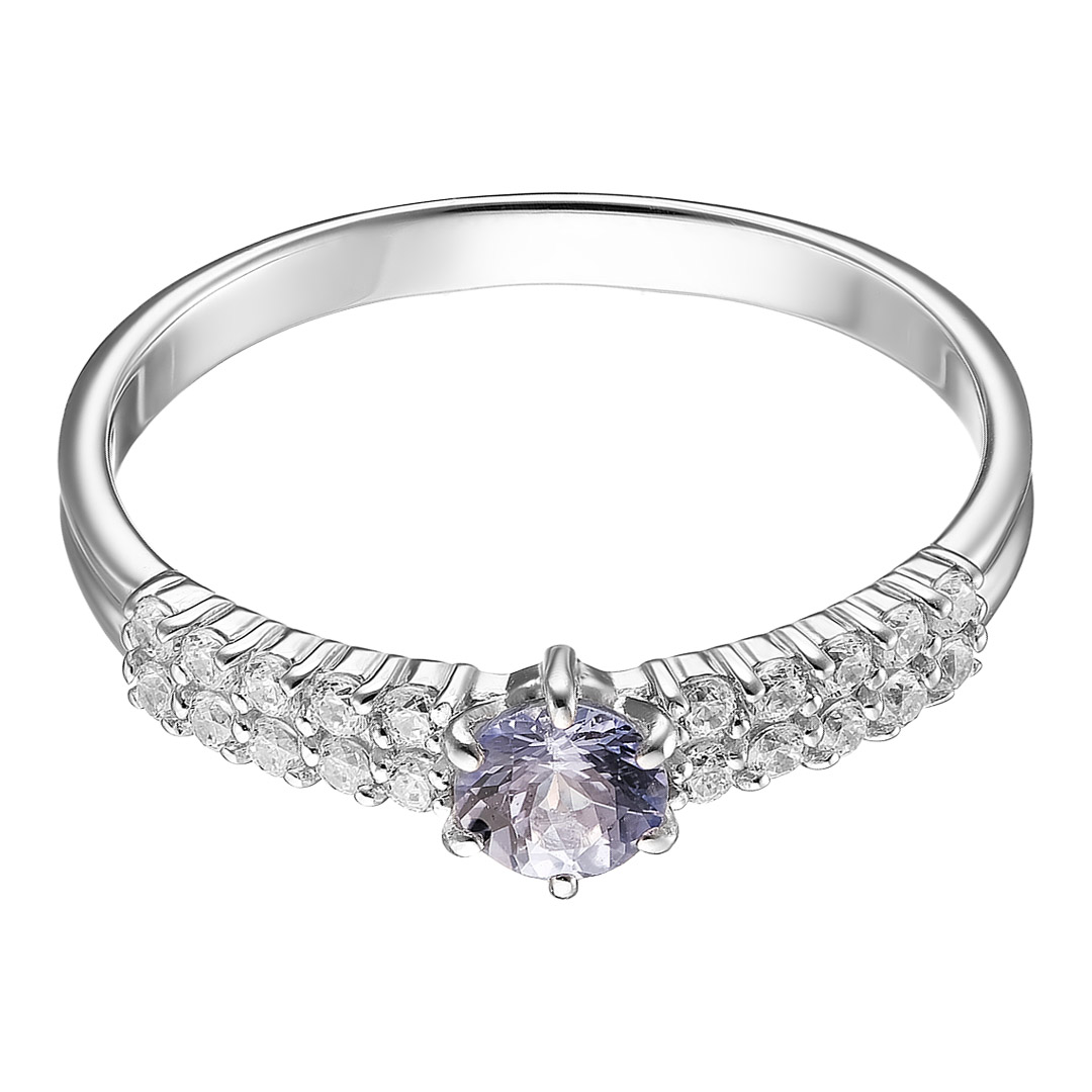 Серебряное кольцо 925 пробы; вставки 1 Танзанит; 20 Фианит бесцв.;