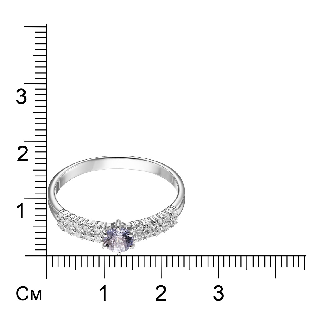 Серебряное кольцо 925 пробы; вставки 1 Танзанит; 20 Фианит бесцв.;