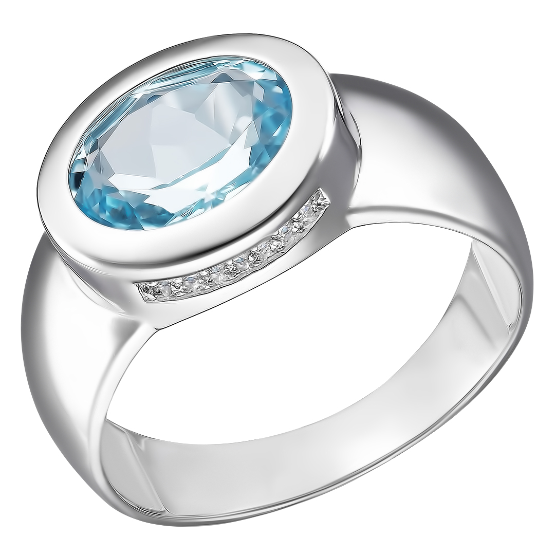 Серебряное кольцо 925 пробы; вставки 1 Топаз; 14 Фианит бесцв.;