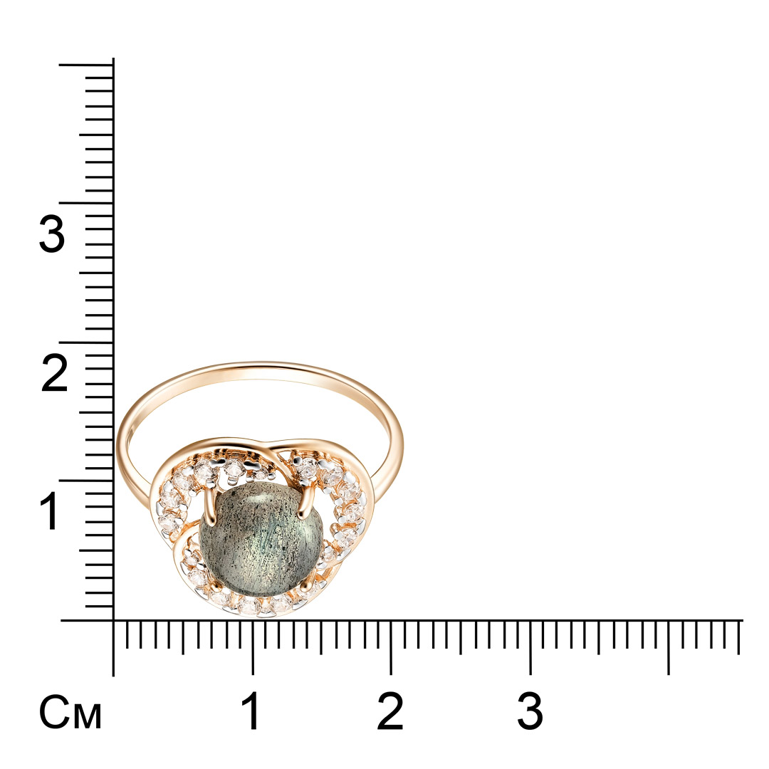Серебряное кольцо 925 пробы; вставки 1 Лабрадорит; 18 Фианит бесцв.;