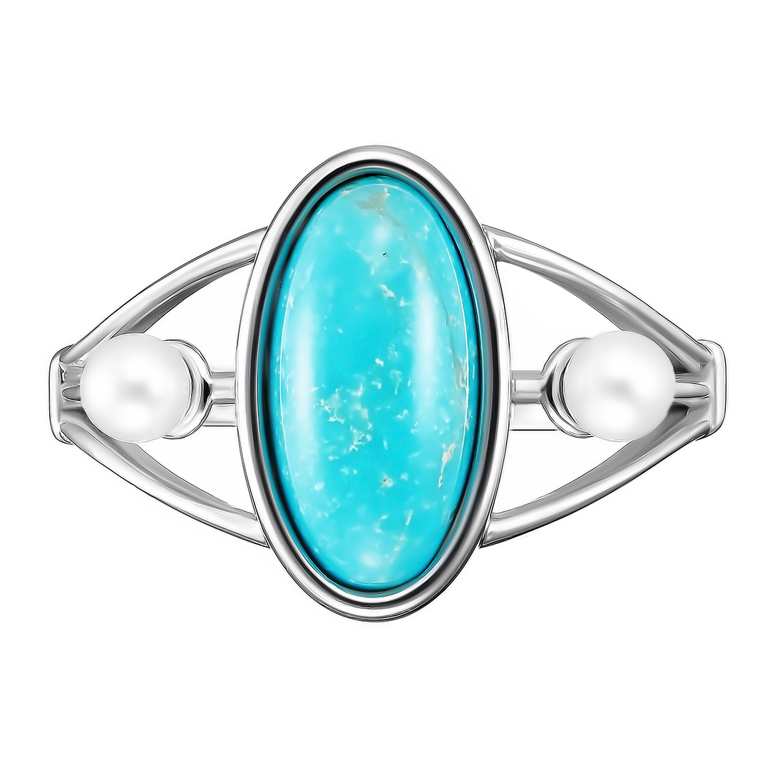 Серебряное кольцо 925 пробы; вставки 1 Бирюза; 2 Жемчуг культ.белый;