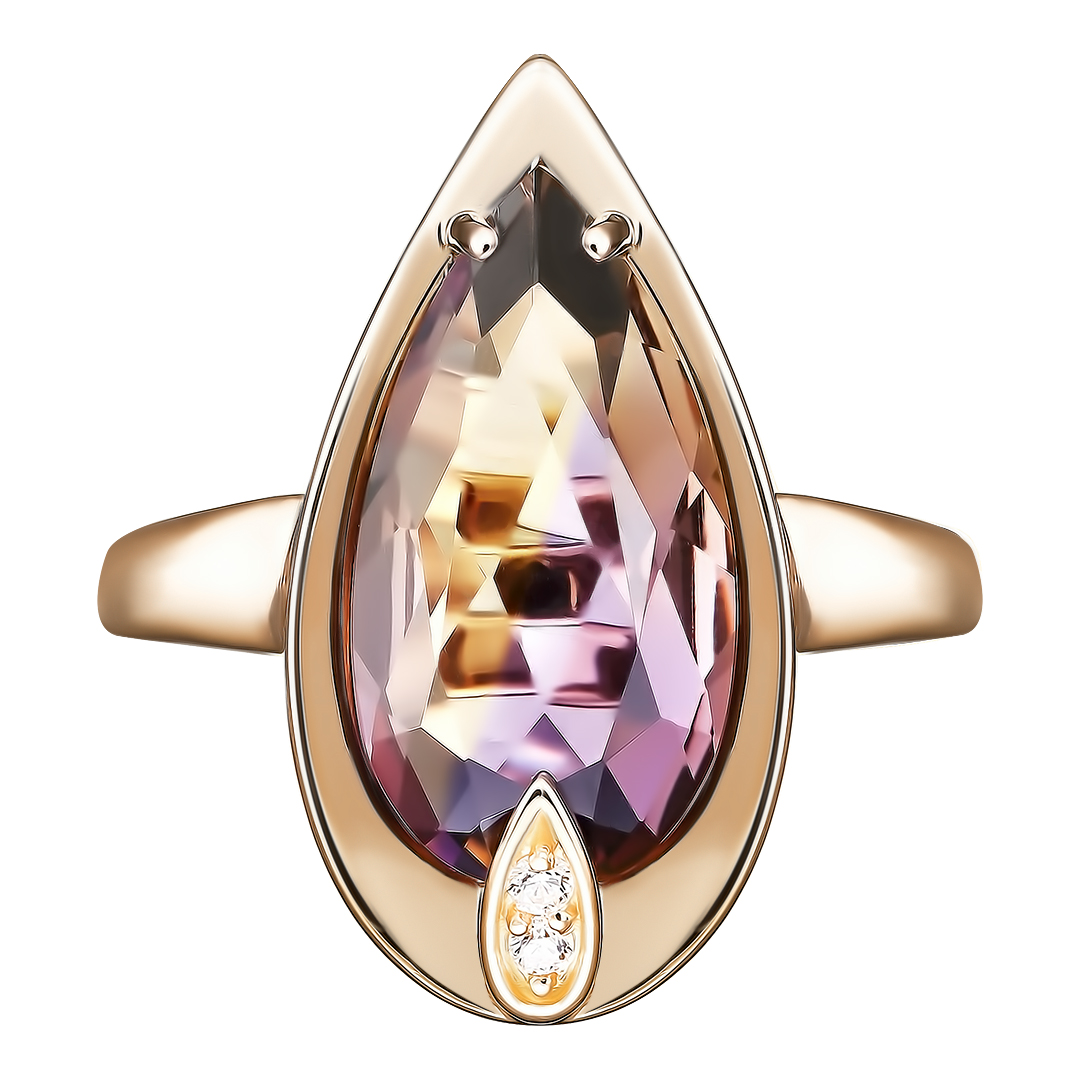Серебряное кольцо 925 пробы; вставки 1 Аметрин; 2 Фианит бесцв.;