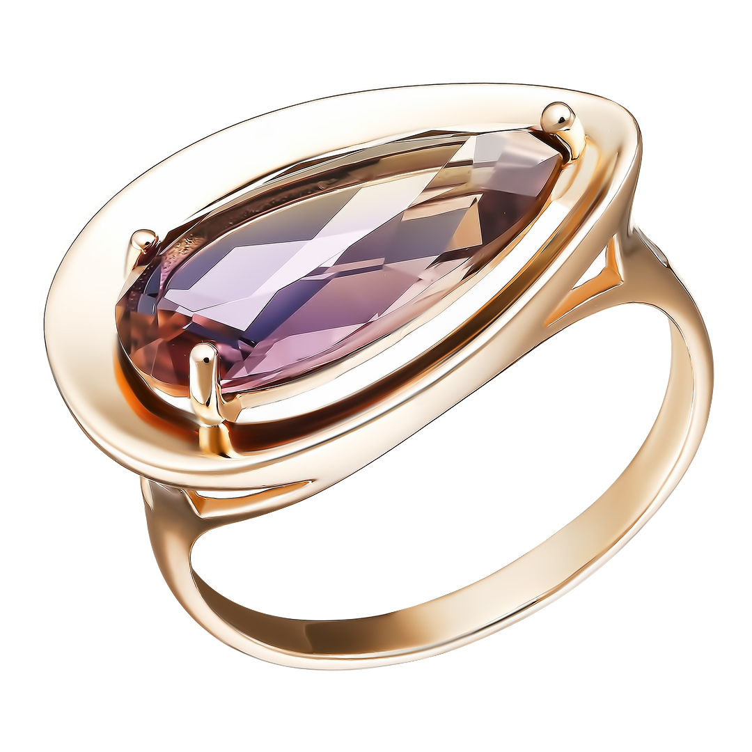 Серебряное кольцо 925 пробы; вставки 1 Аметрин; 10 Фианит бесцв.;