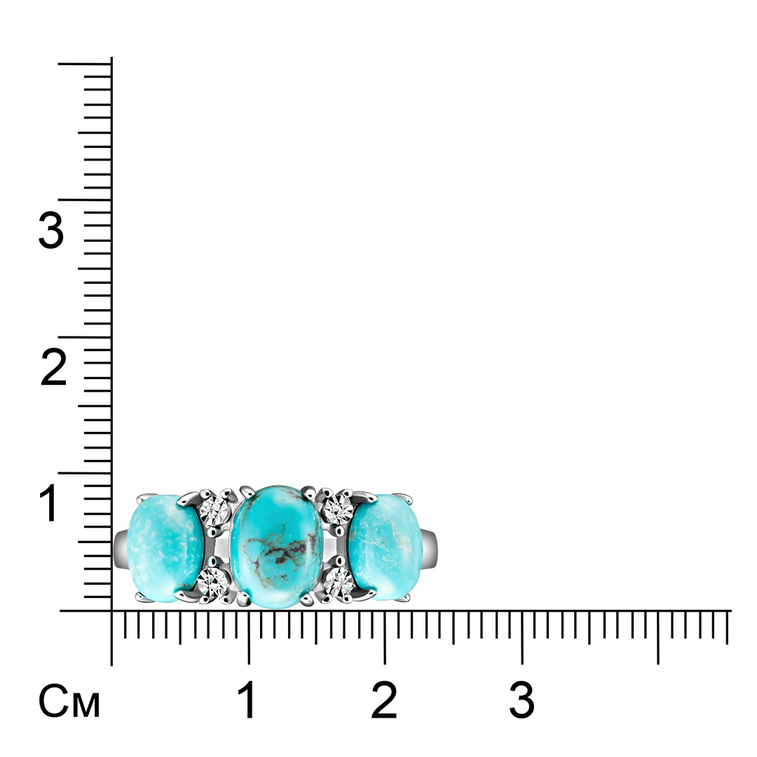 Серебряное кольцо 925 пробы; с алмазной обработкой; вставки 3 Бирюза;