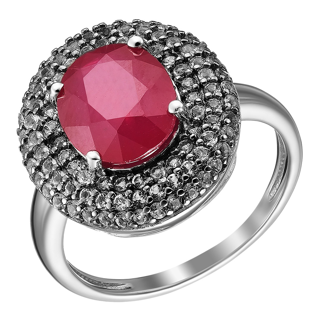 Серебряное кольцо 925 пробы; вставки 1 Рубин F/2 4,655 ct; 96 Топаз белый;