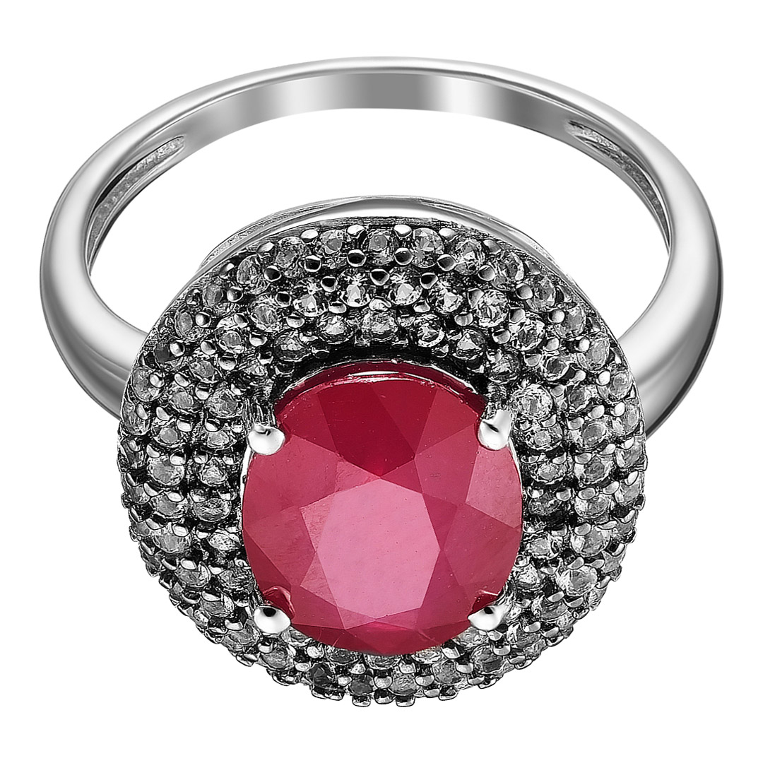 Серебряное кольцо 925 пробы; вставки 1 Рубин F/2 4,655 ct; 96 Топаз белый;