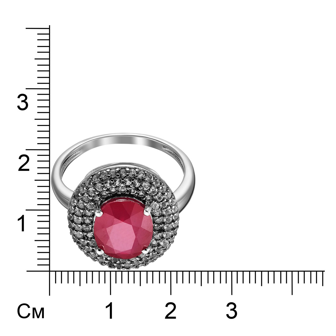 Серебряное кольцо 925 пробы; вставки 1 Рубин F/2 4,655 ct; 96 Топаз белый;