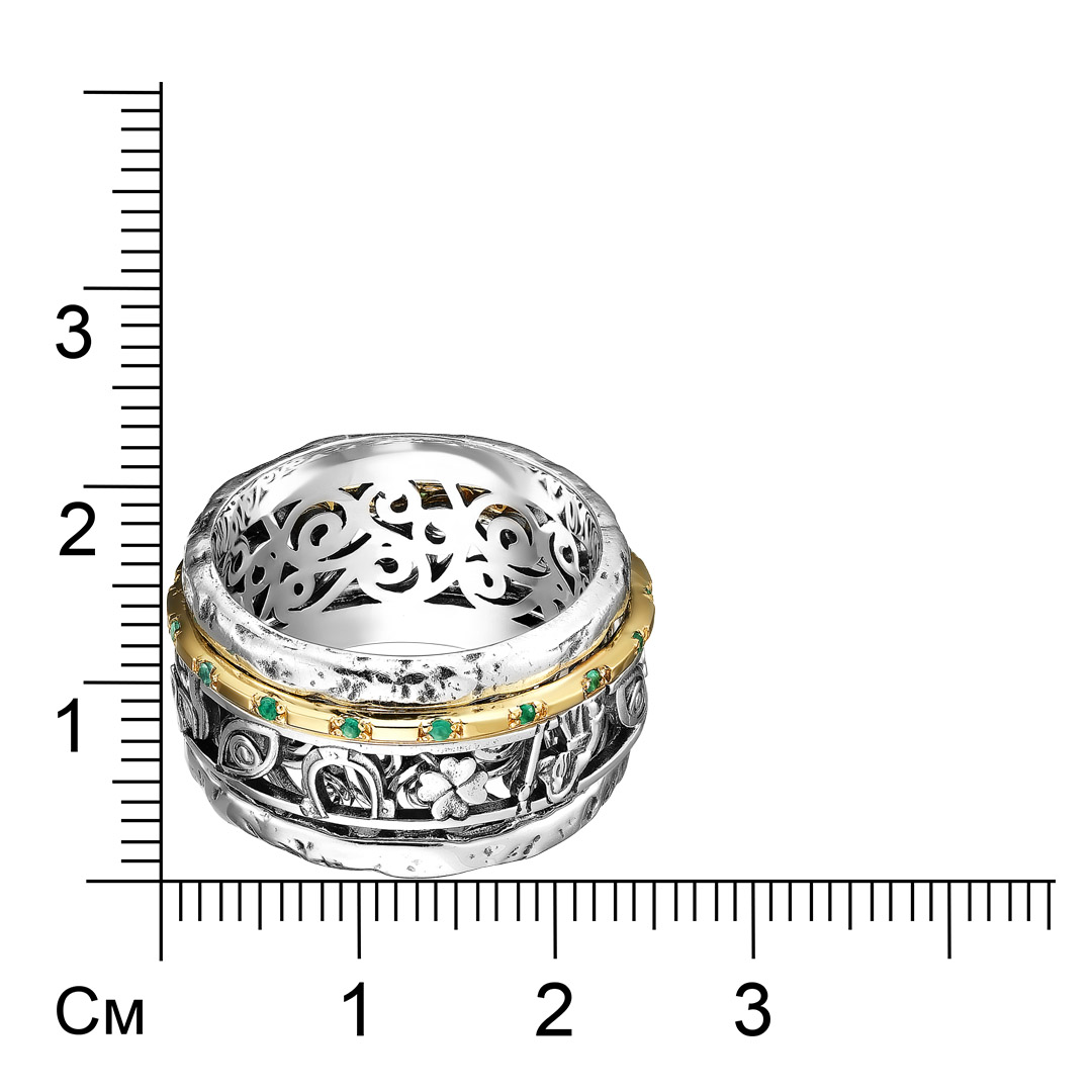 Серебряное кольцо 925 пробы; оксидирование; с подвиж. эл.; вставки 17 Агат зеленый;
