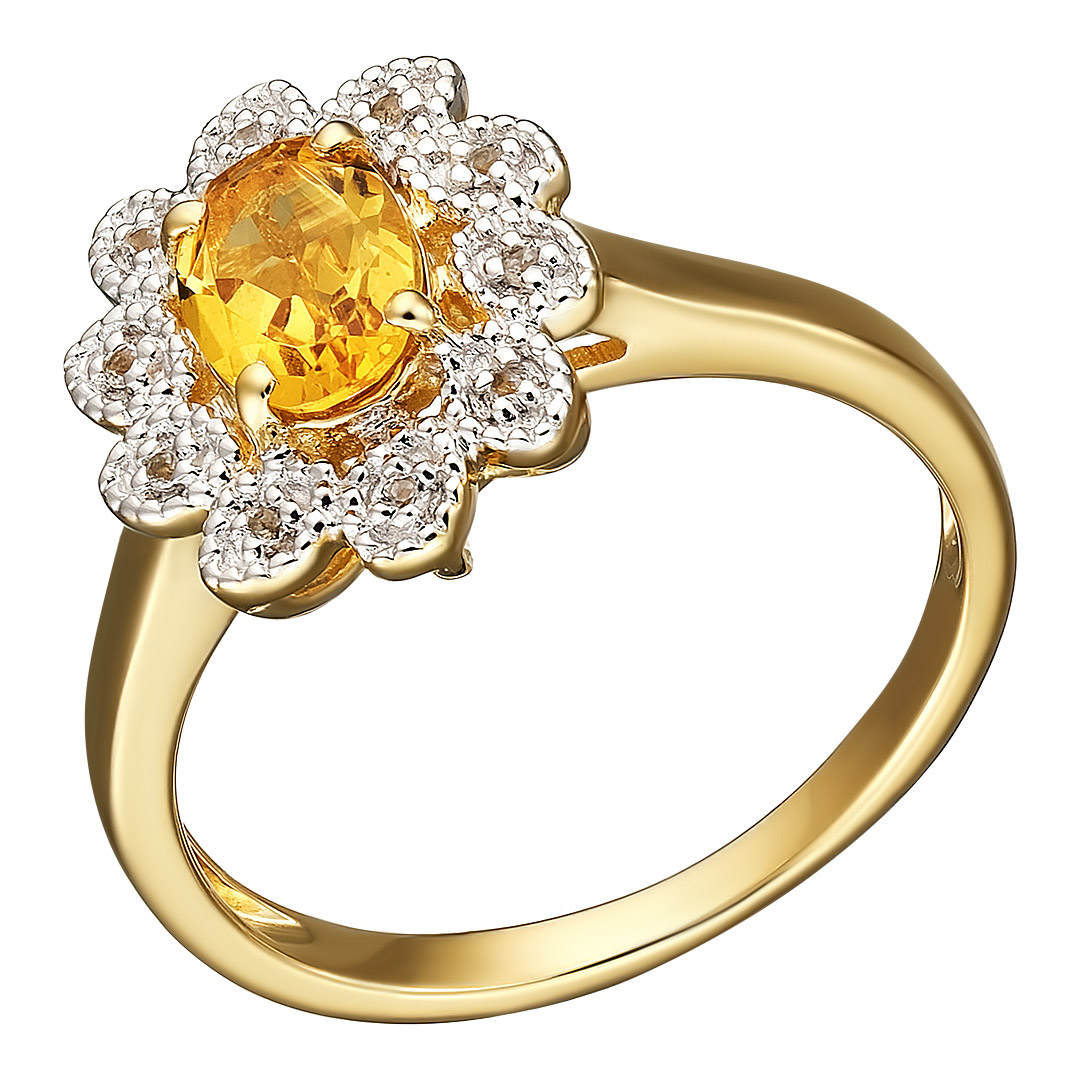 Серебряное кольцо 925 пробы; вставки 1 Гелиодор 0,68 ct; 10 Топаз белый;