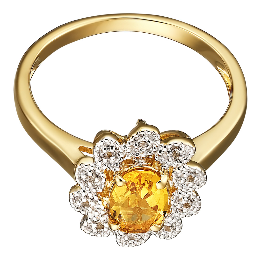 Серебряное кольцо 925 пробы; вставки 1 Гелиодор 0,68 ct; 10 Топаз белый;