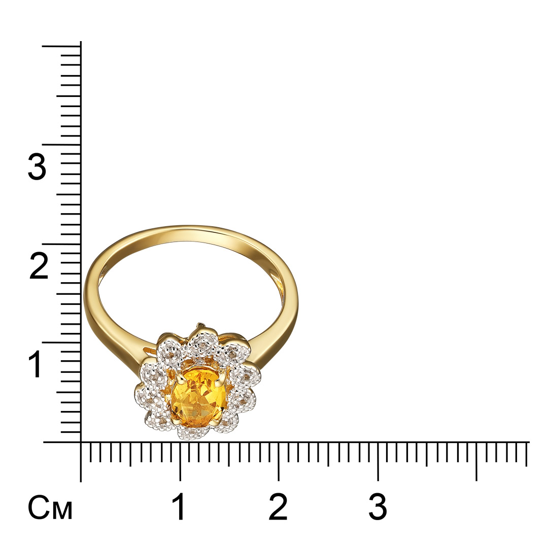 Серебряное кольцо 925 пробы; вставки 1 Гелиодор 0,68 ct; 10 Топаз белый;