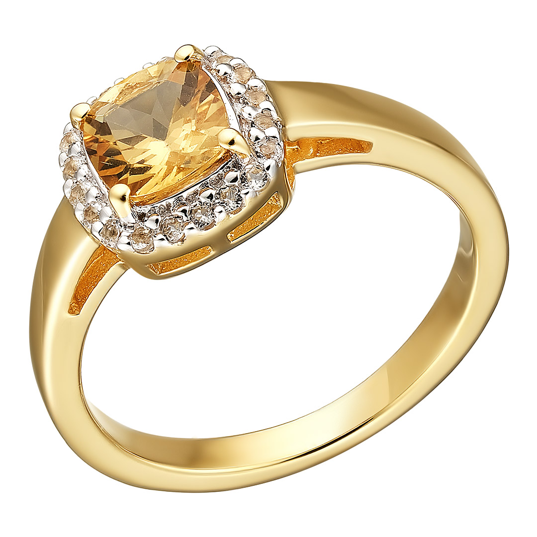 Серебряное кольцо 925 пробы; вставки 1 Гелиодор 0,75 ct; 20 Топаз белый 0,16 ct;
