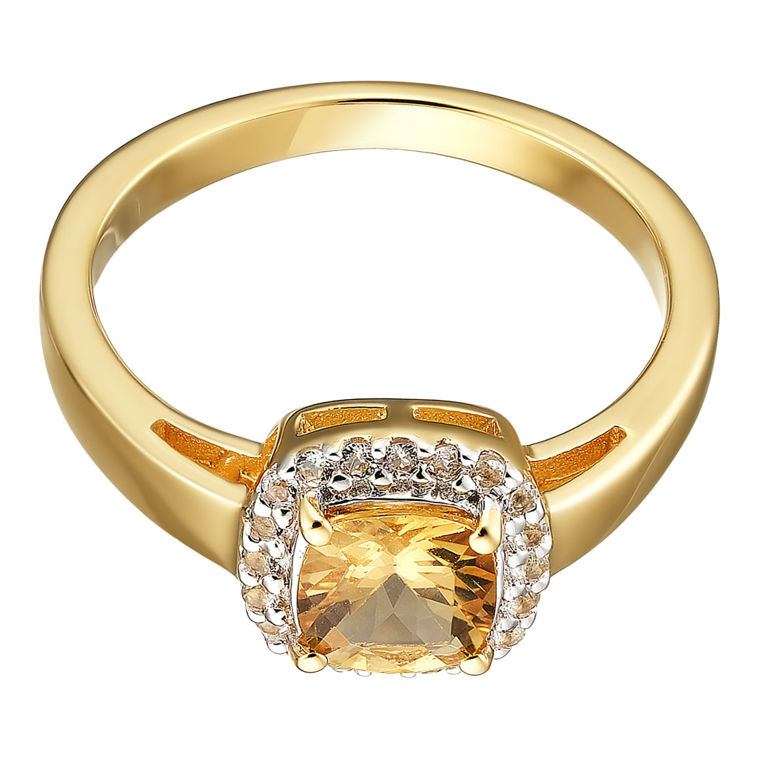 Серебряное кольцо 925 пробы; вставки 1 Гелиодор 0,75 ct; 20 Топаз белый 0,16 ct;