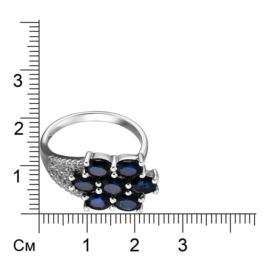 Серебряное кольцо 925 пробы; вставки 7 Сапфир U/2 2,892 ct; 22 Топаз белый 0,052ct;