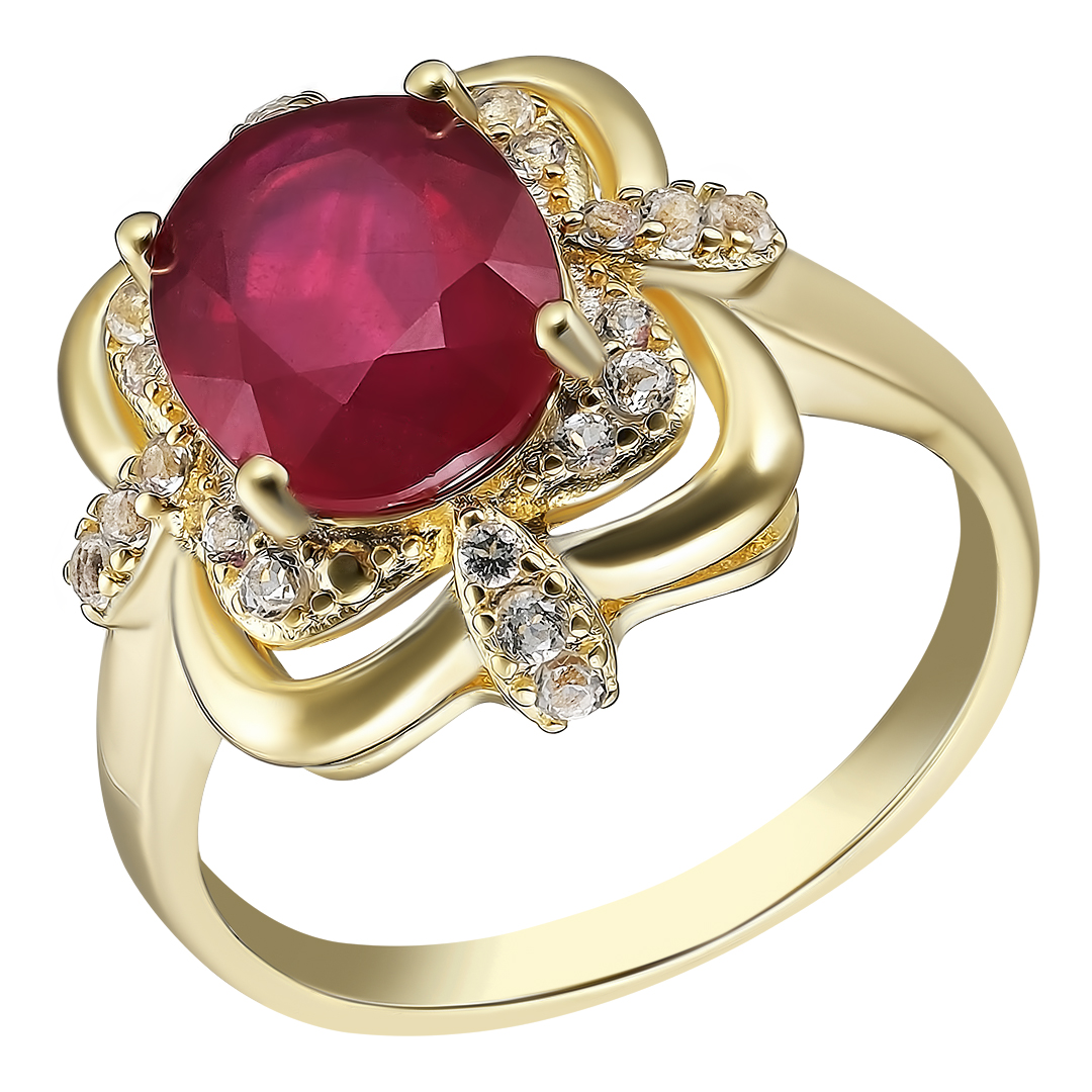 Серебряное кольцо 925 пробы; вставки 1 Рубин F/2 3,765 ct; 24 Топаз белый;