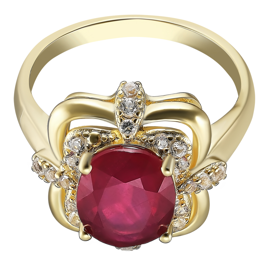 Серебряное кольцо 925 пробы; вставки 1 Рубин F/2 3,765 ct; 24 Топаз белый;
