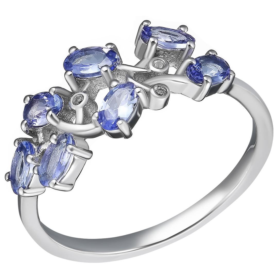 Серебряное кольцо 925 пробы; вставки 7 Танзанит 1,418 ct; 3 Топаз белый;