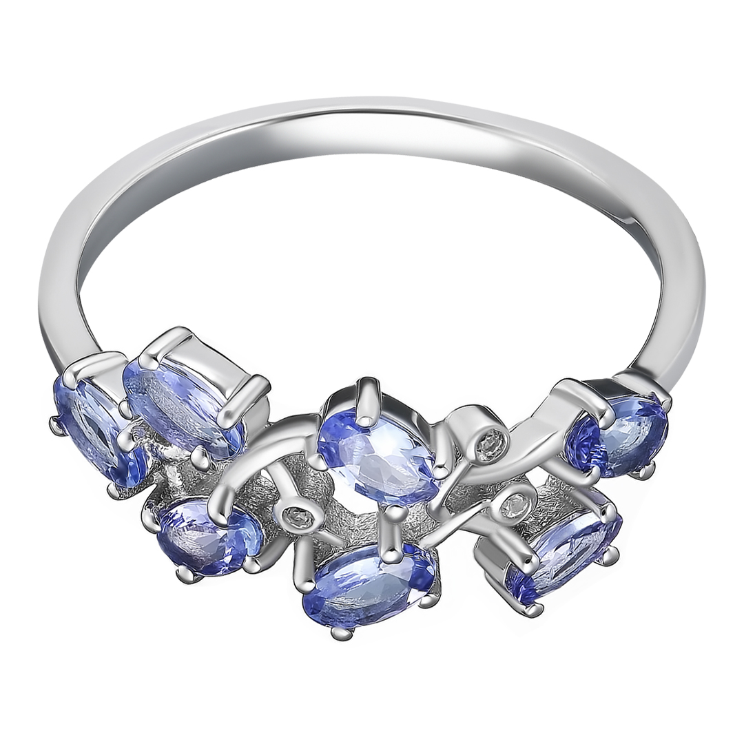 Серебряное кольцо 925 пробы; вставки 7 Танзанит 1,418 ct; 3 Топаз белый;